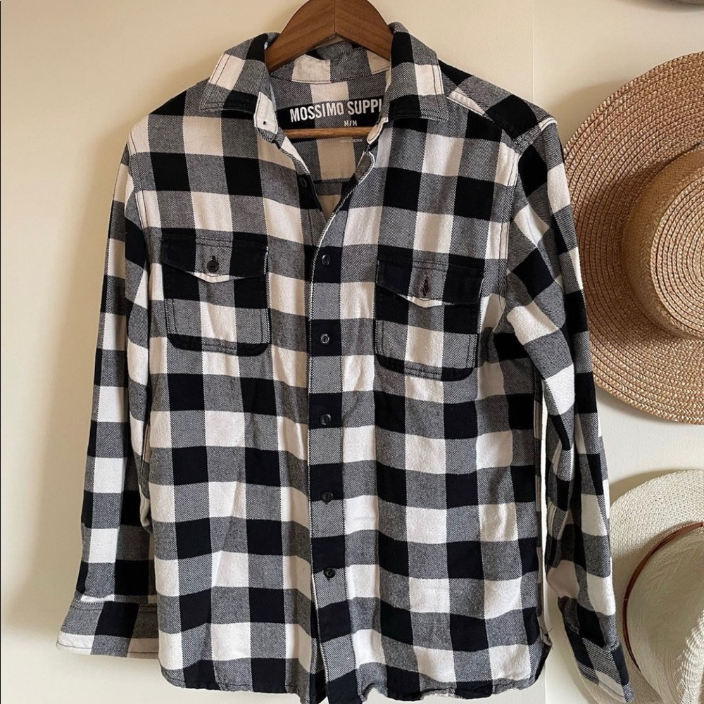 Black and white buffalo check flannel